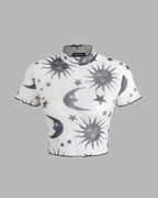 Sun-and-Moon Star-Detail Top with Mesh Detailing