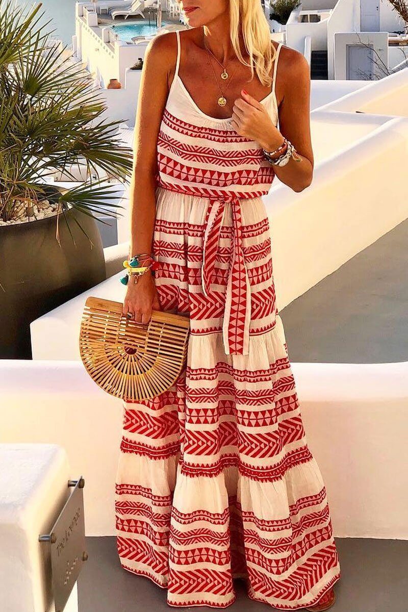 Geometric-Print Lace Maxi Dress with Relaxed Fit