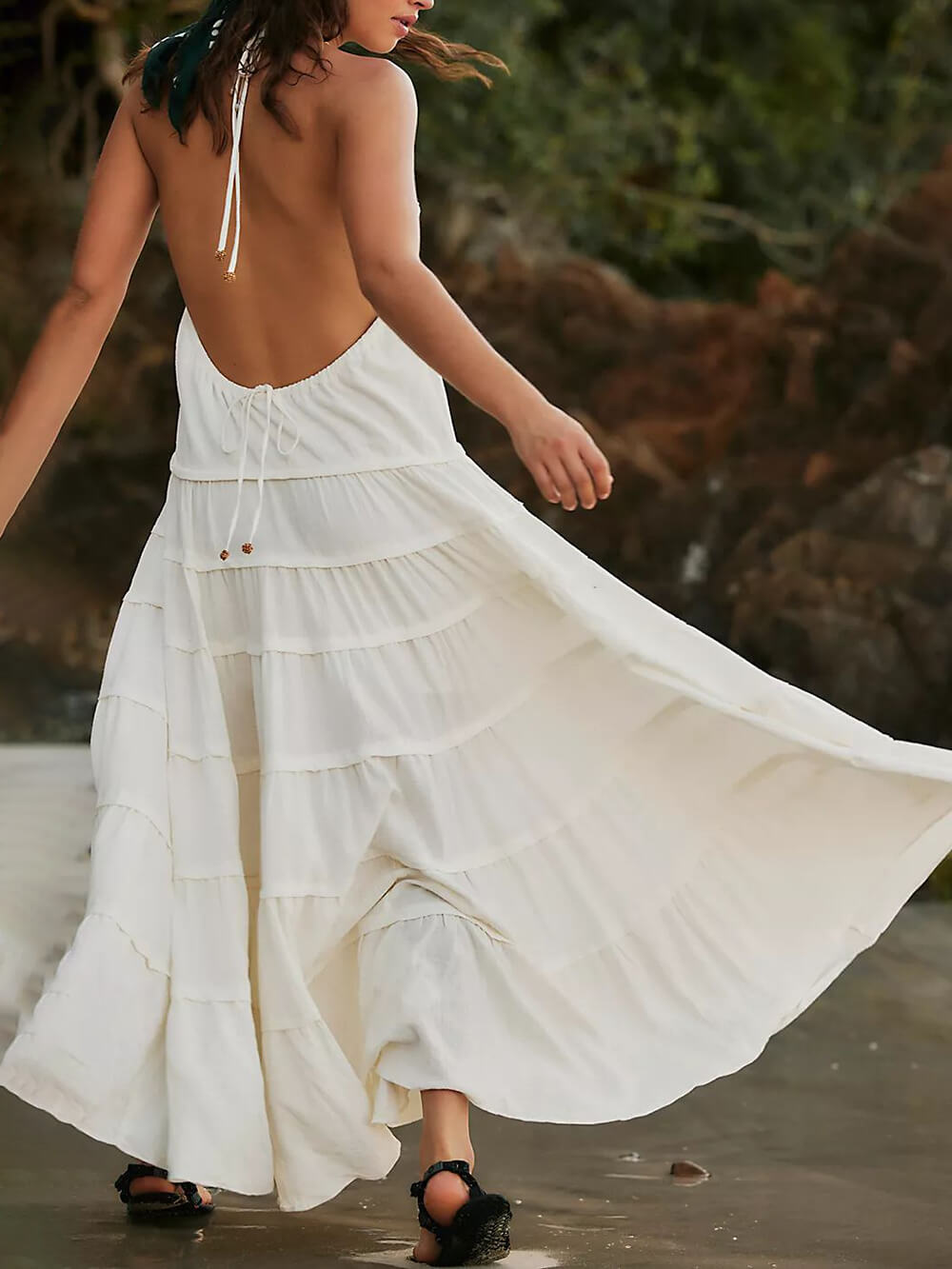 Strappy Low-Rise Maxi Dress with Halter Neckline