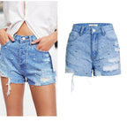 Denim High-Rise Shorts with Pearl Details