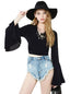 Flared-Sleeve Polyester Top with V-Neckline