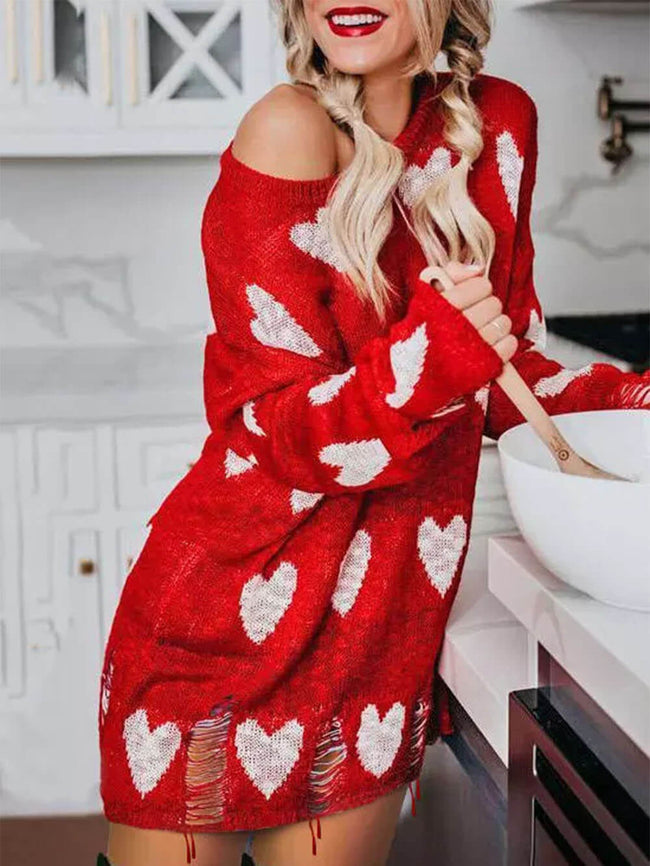 Heart-Detail Sweater Dress with Cutout Details Main image