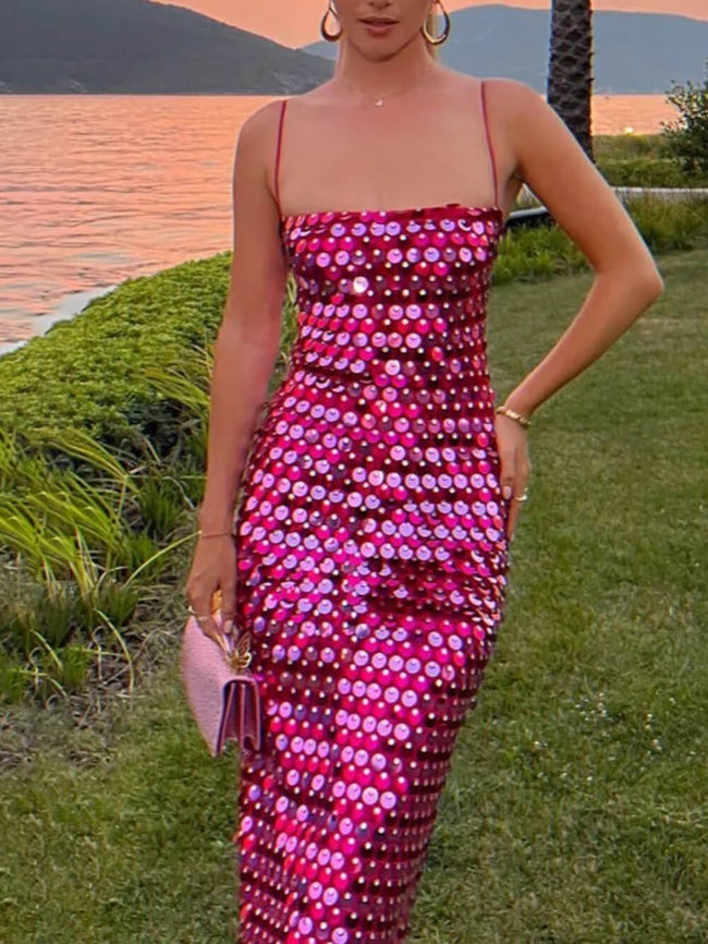 Sequined Midi Dress with Asymmetric Details Main image
