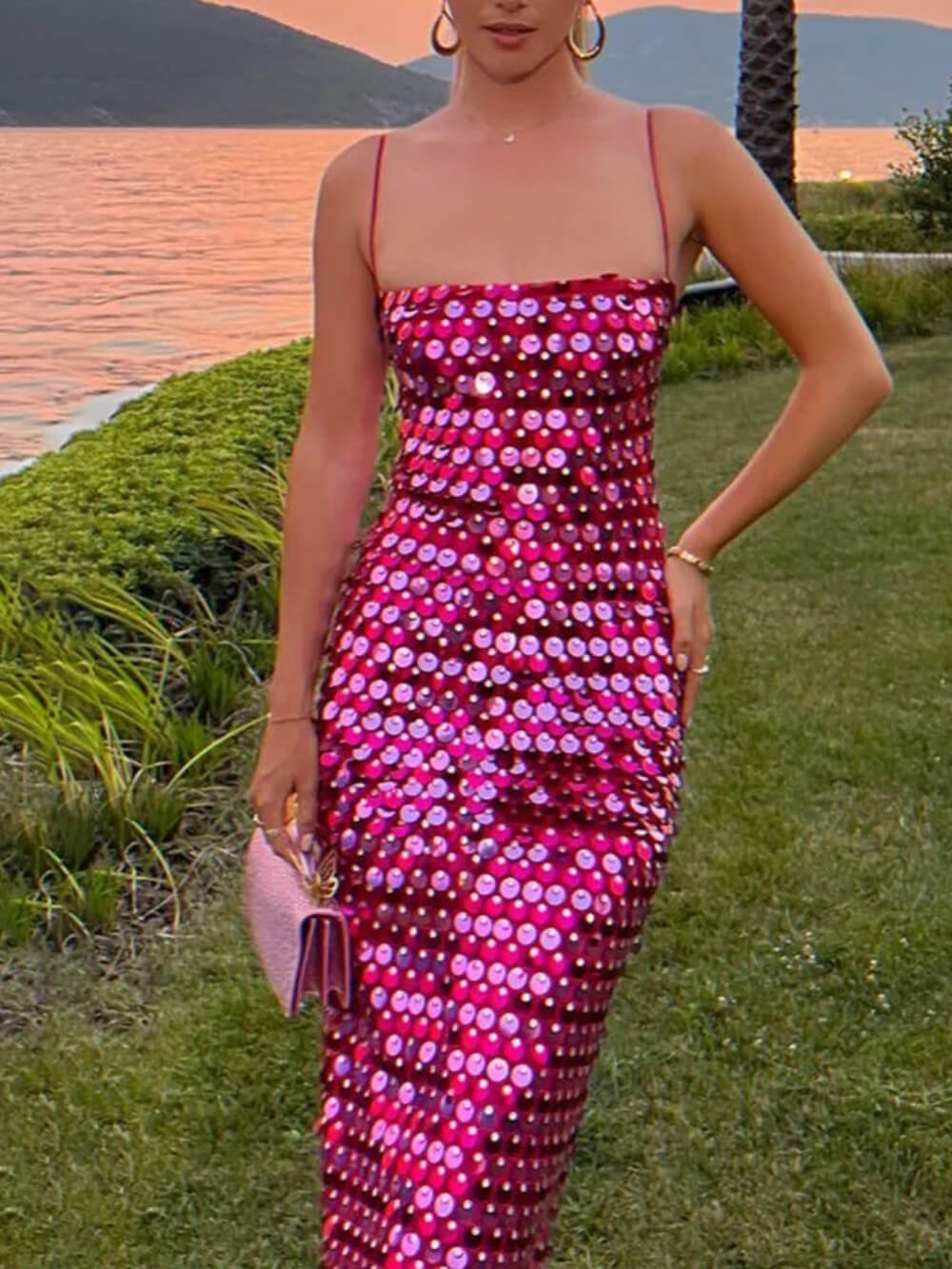 Sequined Midi Dress with Asymmetric Details