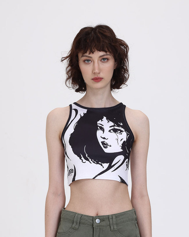 Polyester Stretch-Blend Sleeveless Cropped Tank Top Main image