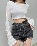 Stretch-Blend Polyester Long-Sleeve Cropped Top