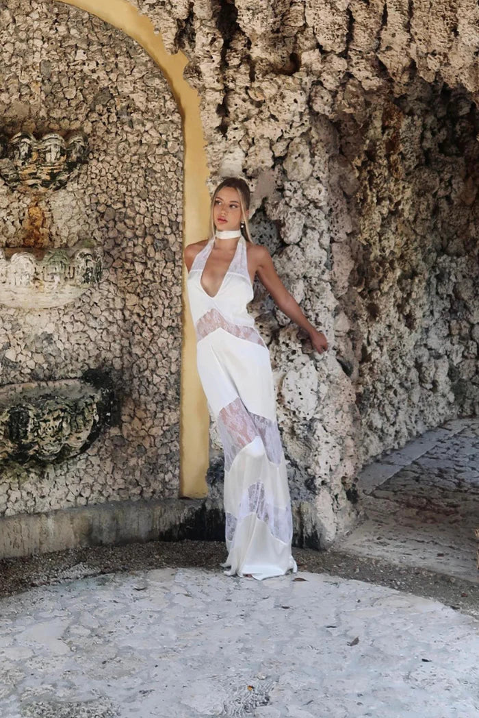 Lace Polyester Sheer Maxi Dress