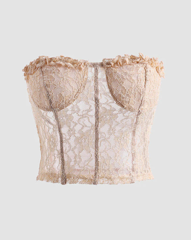 Corset-Style Polyester Top with Lace Detailing Main image