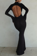 Mock-Neck Bodycon Maxi Dress with Open Back
