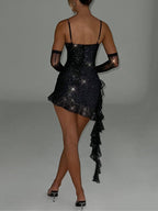 Ruffled Sequined Mini Dress