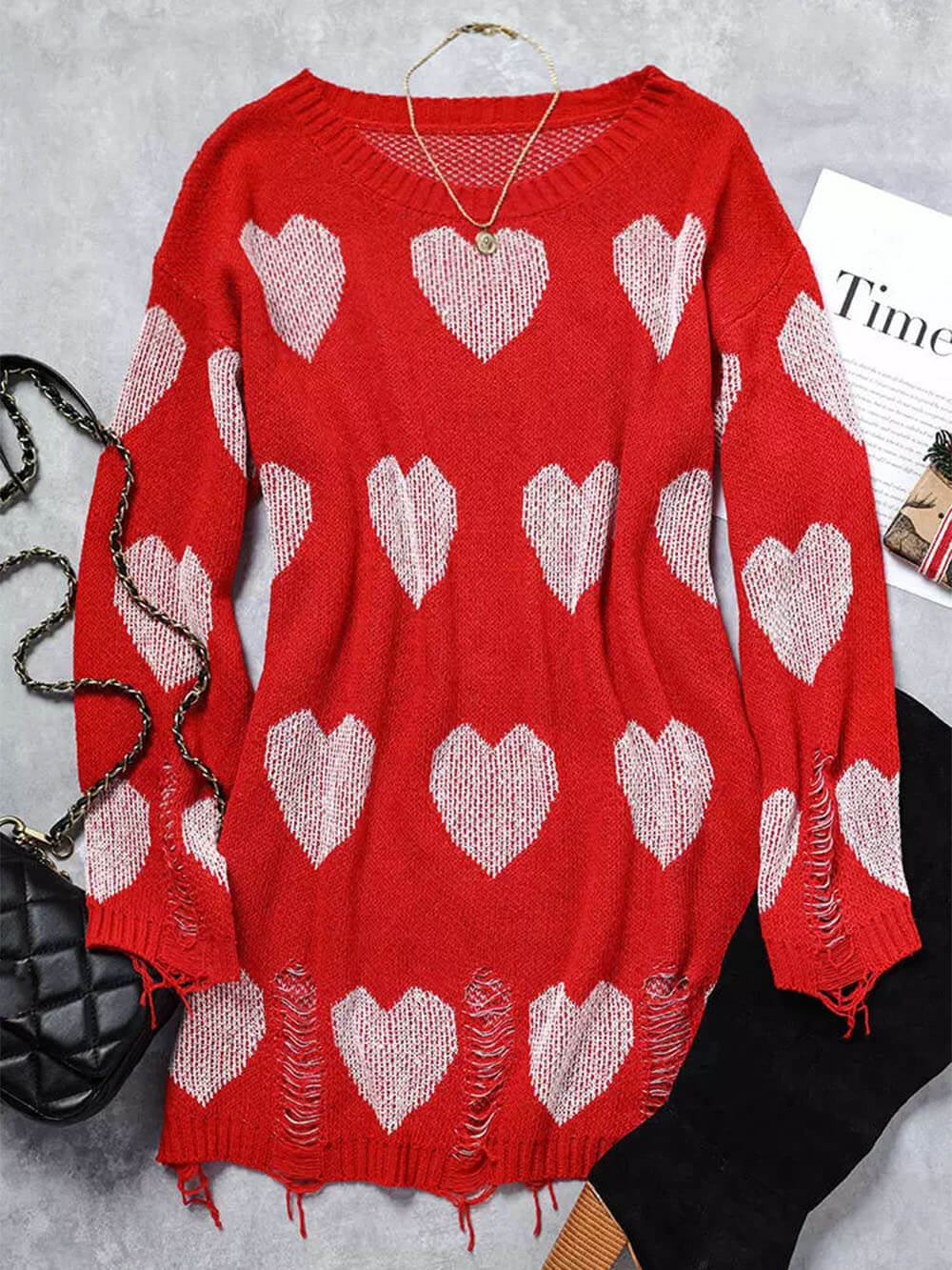 Heart-Detail Sweater Dress with Cutout Details