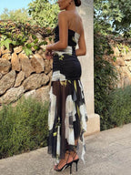 Floral Mesh Midi Dress with Off-Shoulder Neckline
