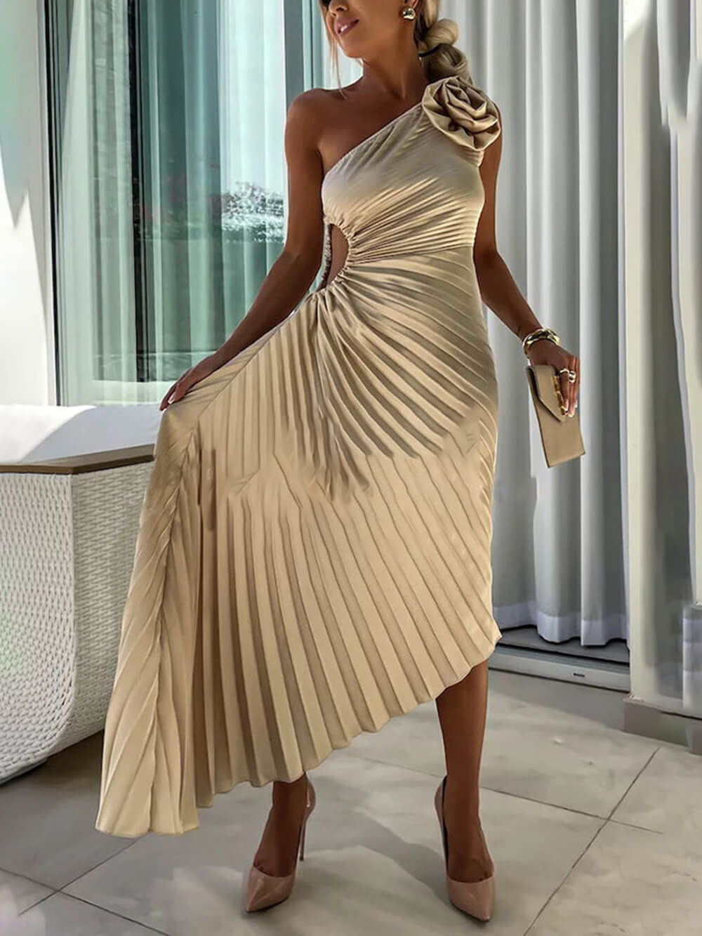 Cutout Maxi Dress with One-Shoulder Cut