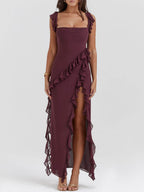 Ruffled Maxi Dress with Heart Details