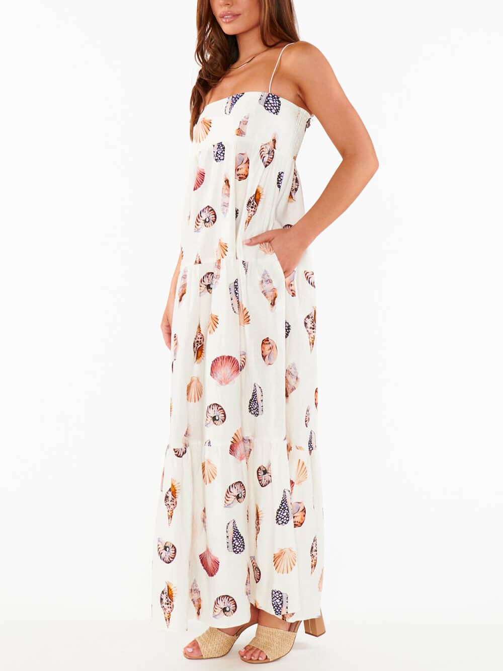 Pleated Printed Maxi Dress with Pockets