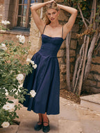 V-Neck Midi Dress with Strapless Neckline