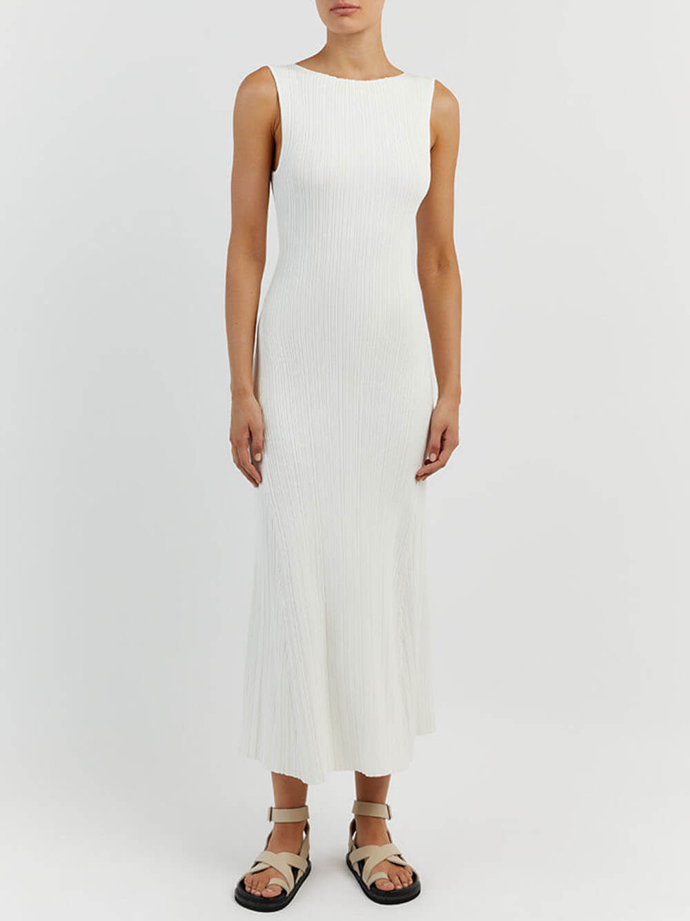 White Sleeveless Midi Dress