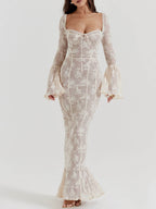 Lace Cream Maxi Dress with Vintage Styling