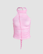 Pleated Stretch-Blend Cropped Top with Polyester Fabric