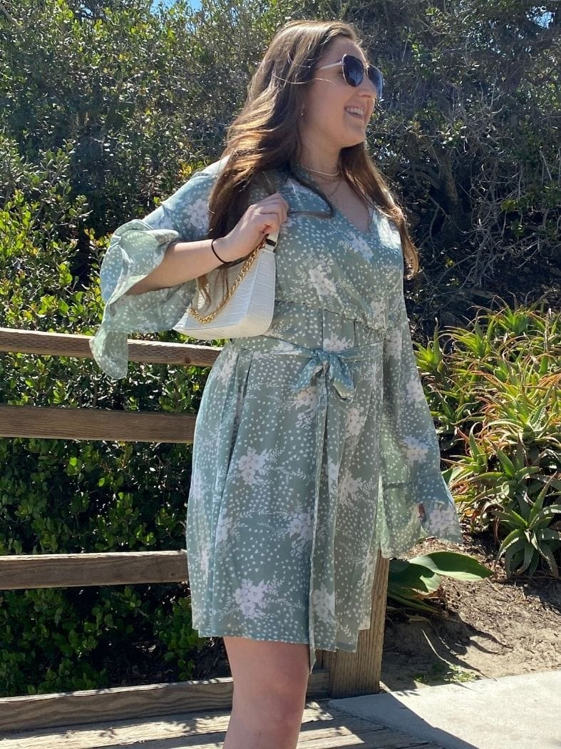 Floral Polyester Dress with Wrap Detail