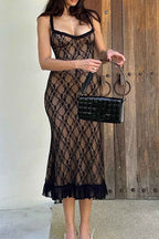 Lace-Panel Midi Dress with Cami Straps