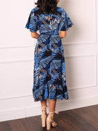 Printed Wrap-Style Midi Dress