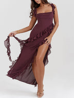 Ruffled Maxi Dress with Heart Details