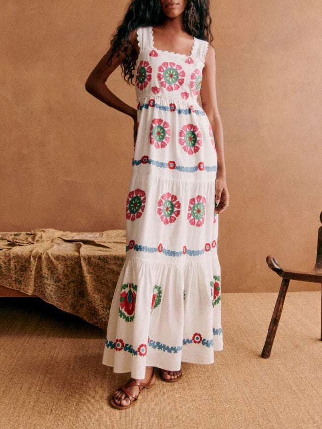 Lace Printed Dress with Strap Details Main image