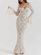 Lace Cream Maxi Dress with Vintage Styling