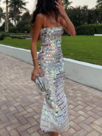 Sequined Midi Dress with Asymmetric Details