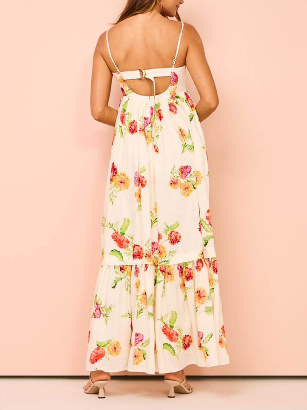 Floral Open-Back Maxi Dress with Halter Neckline