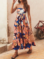 Printed Strapless Maxi Dress