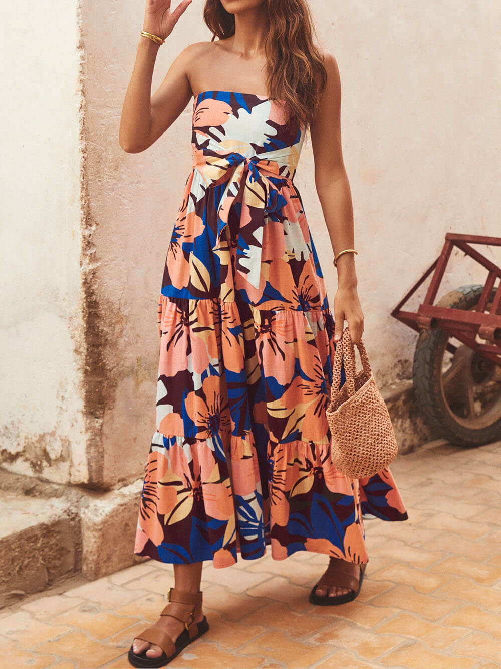 Printed Strapless Maxi Dress