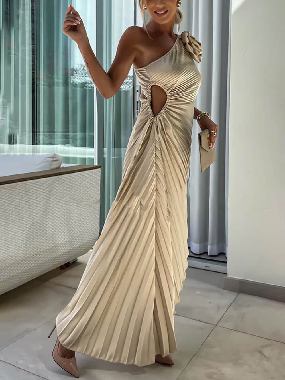 Cutout Maxi Dress with One-Shoulder Cut