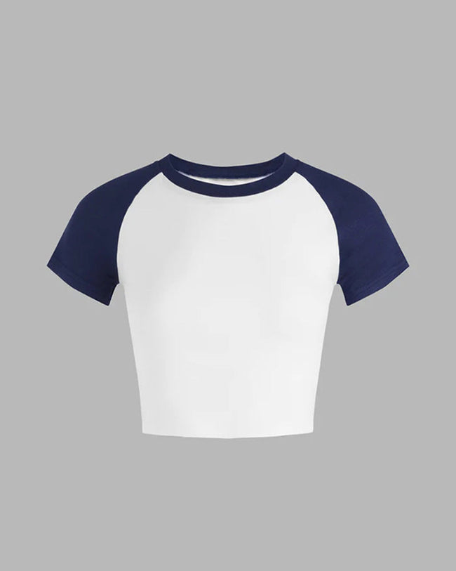 Colorblock Cotton Lapel Cropped Top Main image