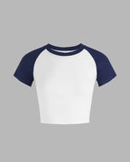 Colorblock Cotton Lapel Cropped Top
