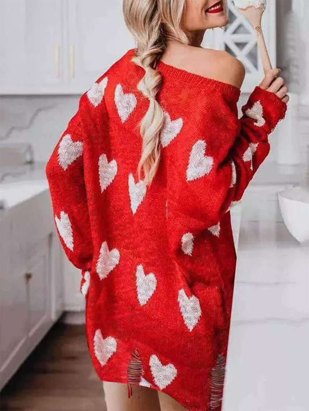 Heart-Detail Sweater Dress with Cutout Details