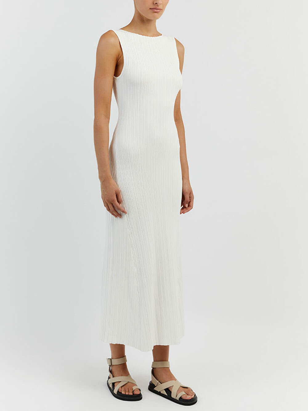 White Sleeveless Midi Dress