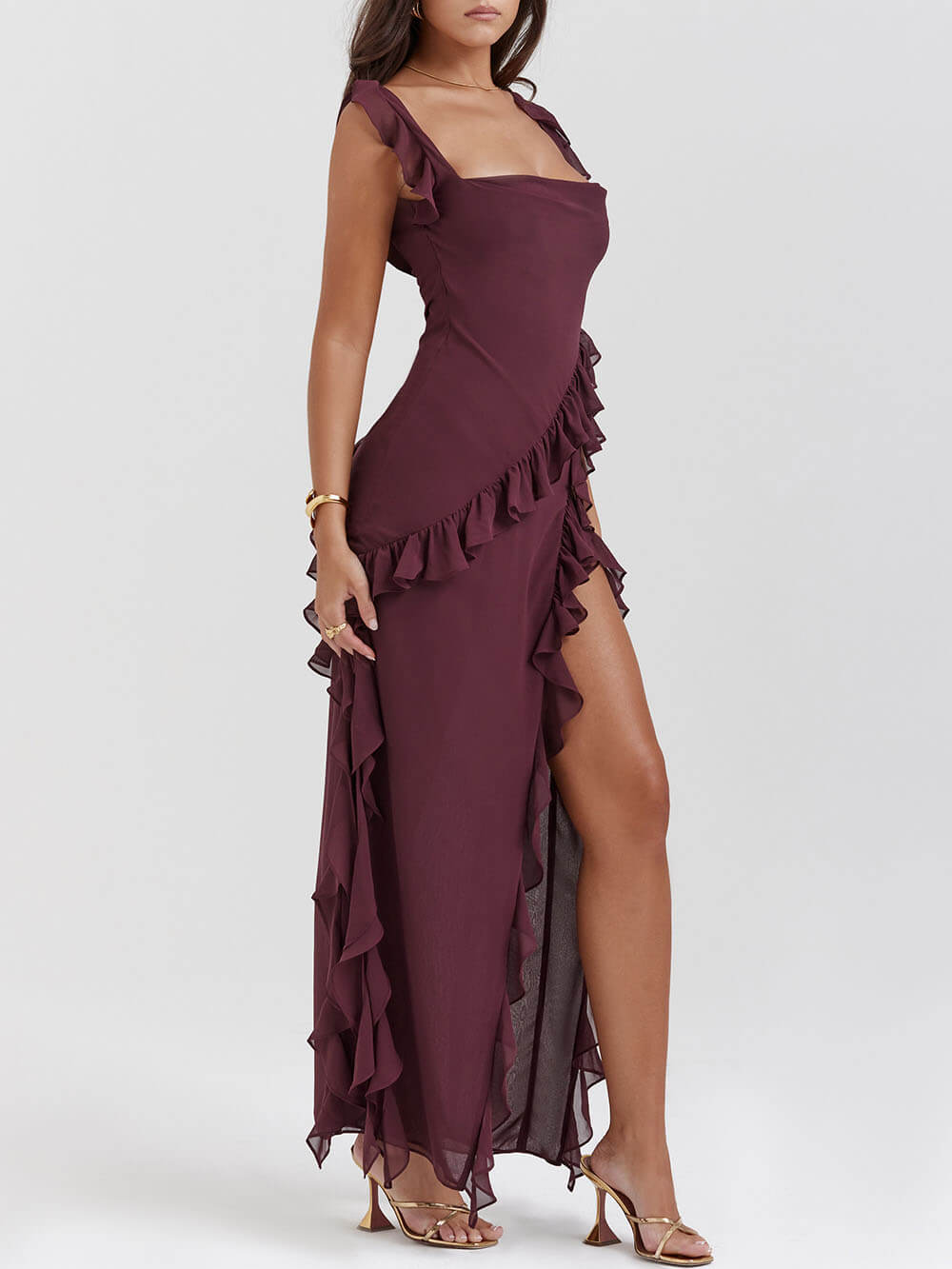 Ruffled Maxi Dress with Heart Details