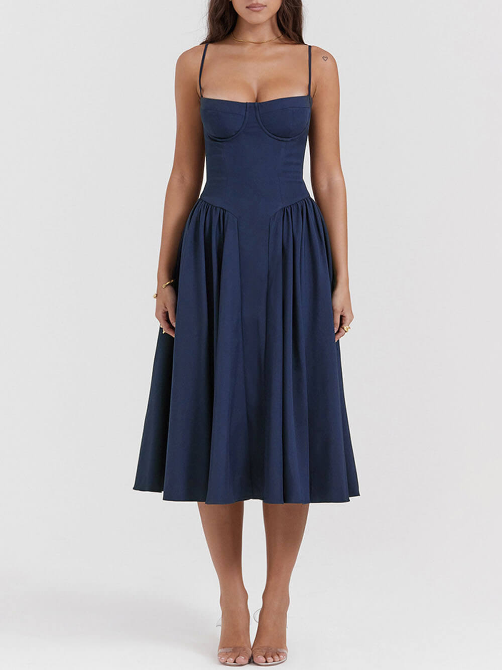 V-Neck Midi Dress with Strapless Neckline