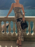Sequined Midi Dress with Asymmetric Details