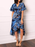 Printed Wrap-Style Midi Dress