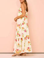 Floral Open-Back Maxi Dress with Halter Neckline