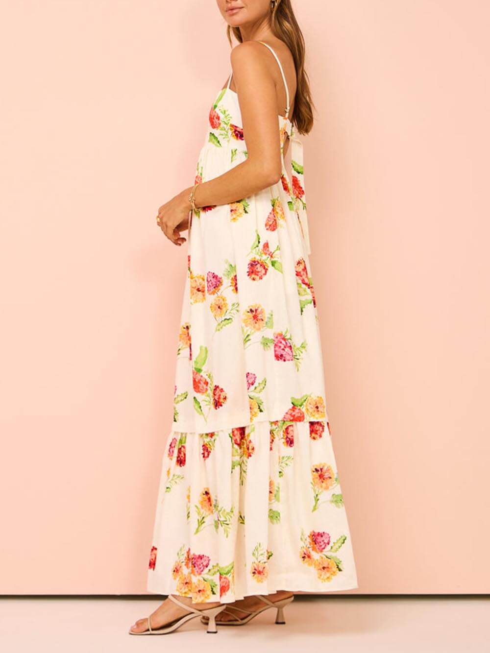 Floral Open-Back Maxi Dress with Halter Neckline