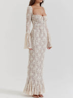 Lace Cream Maxi Dress with Vintage Styling