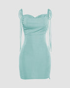 Open-Back Stretch-Blend Mini Dress with Polyester Fabric