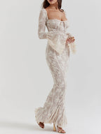 Lace Cream Maxi Dress with Vintage Styling