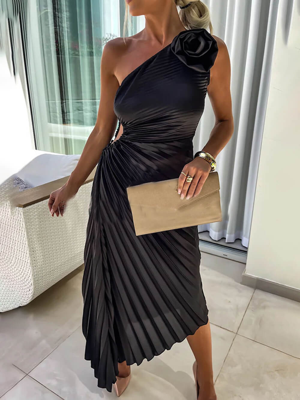 Cutout Maxi Dress with One-Shoulder Cut