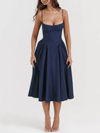 V-Neck Midi Dress with Strapless Neckline