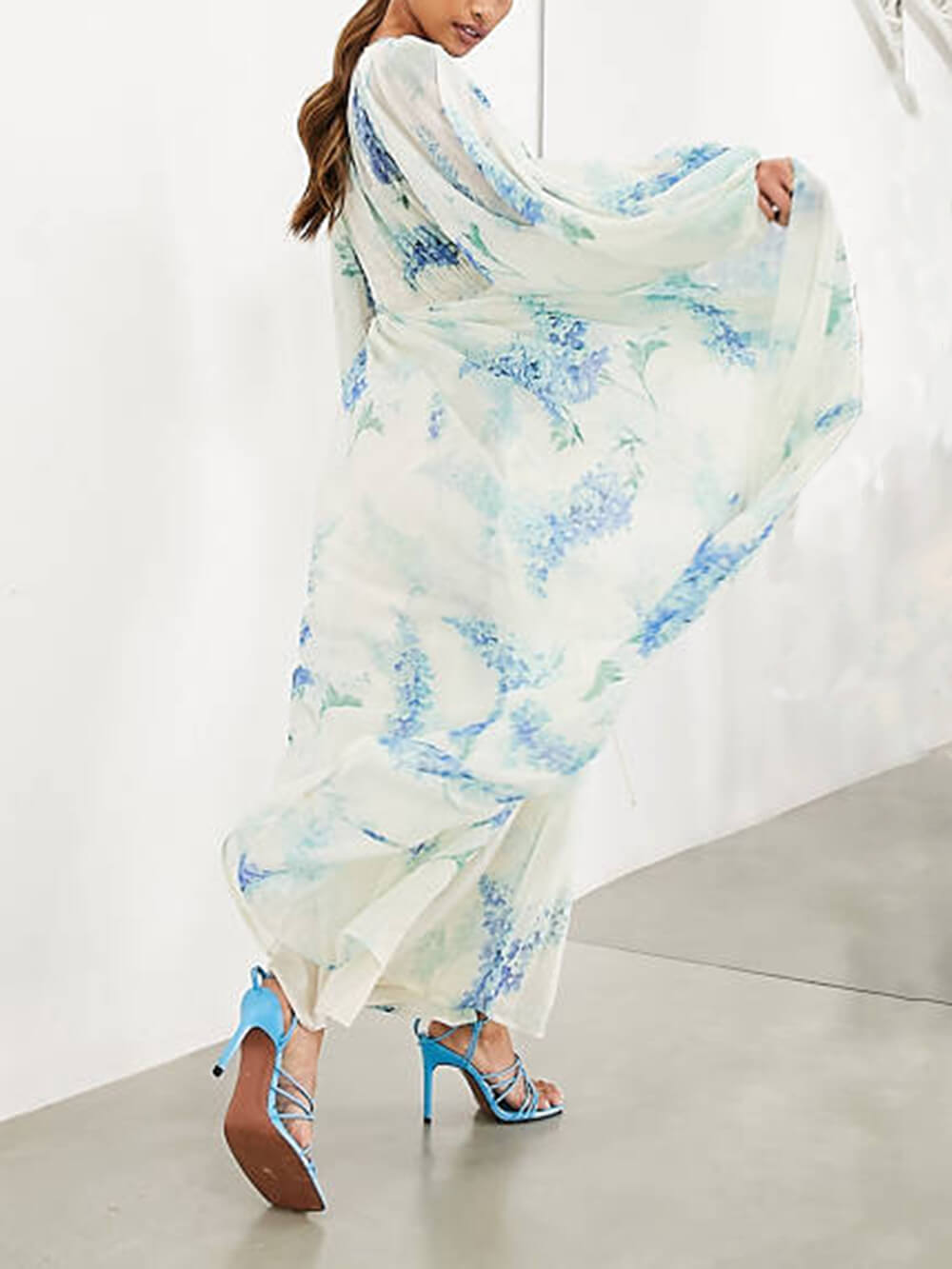 Floral Chiffon Maxi Dress with Drawstring Detail